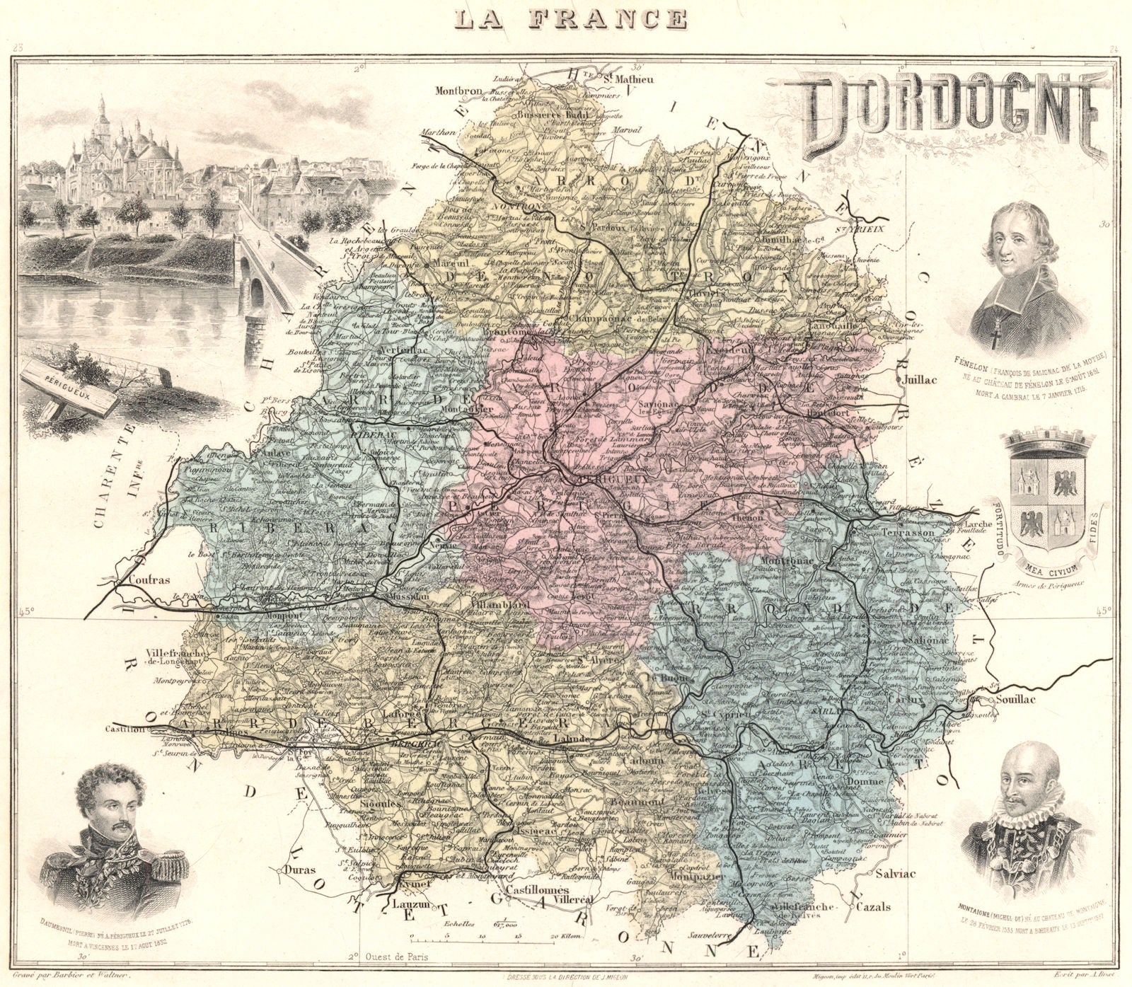 DORDOGNE. Dordogne département.  Périgueux vignette. Vuillemin 1903 old map